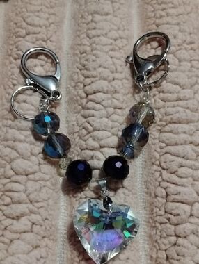 Crystal Heart Beaded Key Charm - Iridescent Clear & Purple